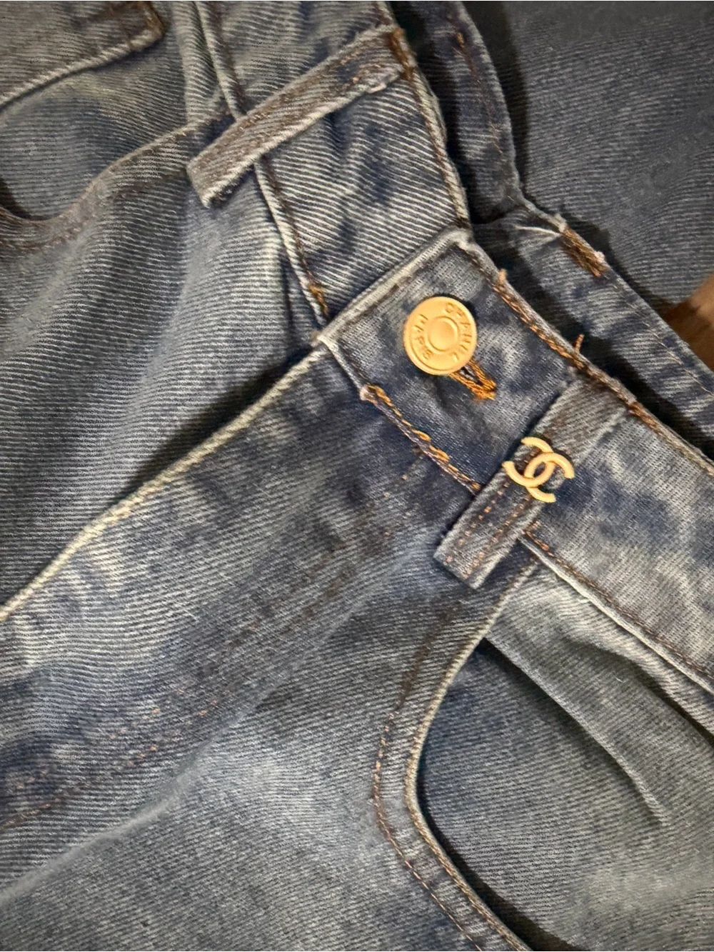 CHANEL Light Wash Wide-Leg Flared Jeans